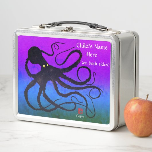 Oktopus auf Lila, blau und grün - Retro-Lunch Metall Lunch Box (Beispiel)