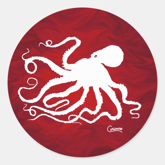 Oktopus auf Rot - Aufkleber für Umschlag (Vorderseite)