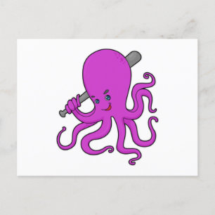 Oktopus Baseball Baseballschläger Postkarte