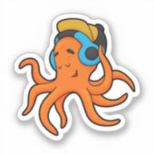 Oktopus bei Musik mit Kopfhörer Aufkleber (Vorderseite)