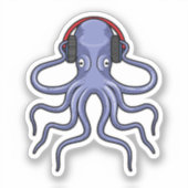 Oktopus bei Musik mit Kopfhörer Aufkleber (Vorderseite)
