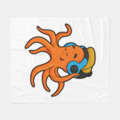 Oktopus bei Musik mit Kopfhörer Fleecedecke (Vorderseite (Horizontal))