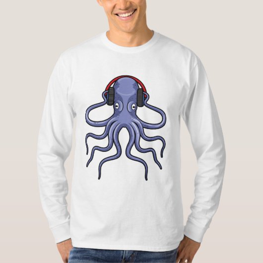 Oktopus bei Musik mit Kopfhörer T-Shirt (Vorderseite)
