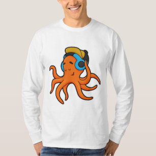 Oktopus bei Musik mit Kopfhörer T-Shirt