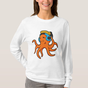 Oktopus bei Musik mit Kopfhörer T-Shirt