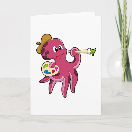 Oktopus beim Anmalen mit Pinsel und Farbe Karte (Vorderseite)