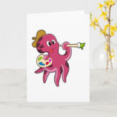 Oktopus beim Anmalen mit Pinsel und Farbe Karte (Gelbe Blume)