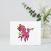Oktopus beim Anmalen mit Pinsel und Farbe Postkarte (Stehend Vorderseite)
