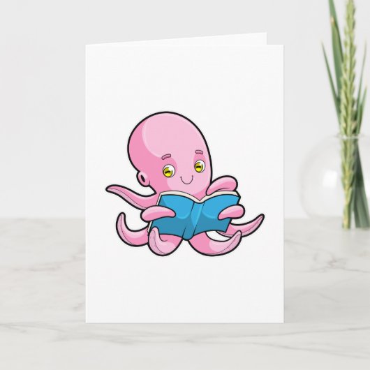 Oktopus beim Lesen eines Buches Karte (Vorderseite)
