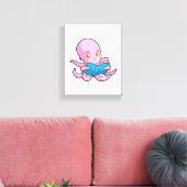 Oktopus beim Lesen eines Buches Leinwanddruck (Insitu (Wohnzimmer))