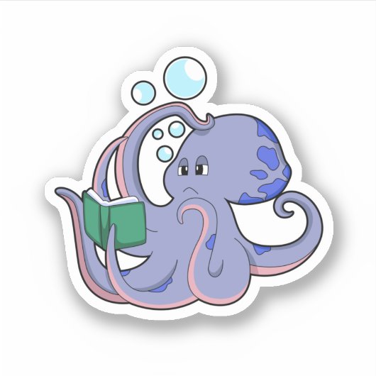 Oktopus beim Lesen mit Buch Aufkleber (Vorderseite)