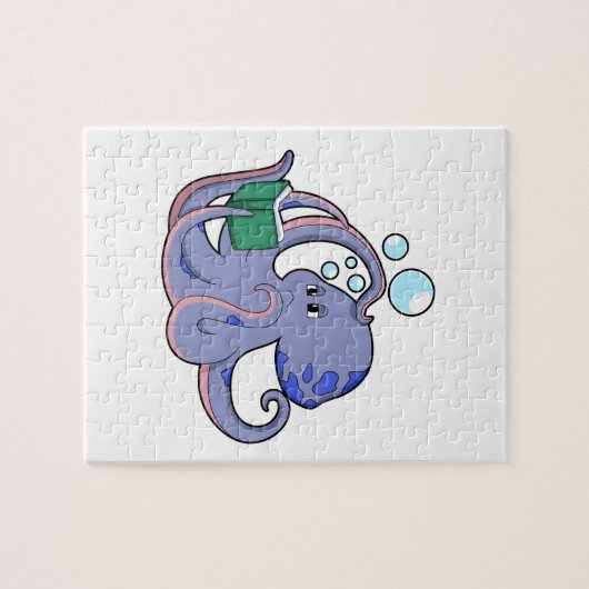 Oktopus beim Lesen mit Buch Puzzle (Horizontal)
