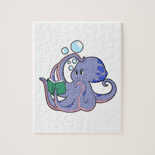 Oktopus beim Lesen mit Buch Puzzle (Vertikal)