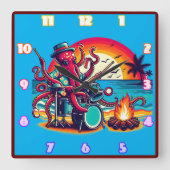 Oktopus beim Sonnenuntergang am Strand Quadratische Wanduhr (Vorderseite)