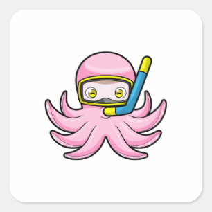 Oktopus beim Tauchen mit Schnorchel & Schwimmbrill Quadratischer Aufkleber