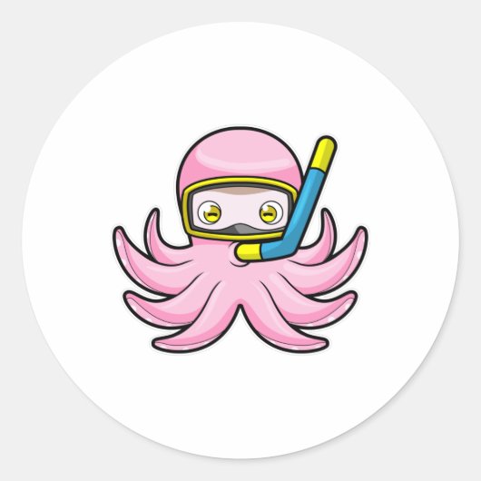 Oktopus beim Tauchen mit Schnorchel & Schwimmbrill Runder Aufkleber (Vorderseite)