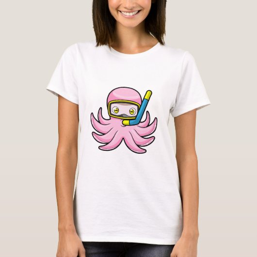 Oktopus beim Tauchen mit Schnorchel & Schwimmbrill T-Shirt (Vorderseite)