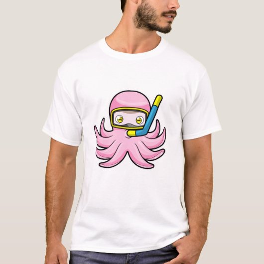 Oktopus beim Tauchen mit Schnorchel & Schwimmbrill T-Shirt (Vorderseite)