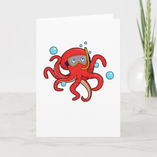 Oktopus beim Tauchen mit Schwimmbrille Karte (Vorderseite)