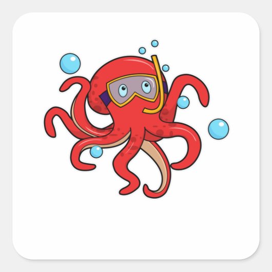 Oktopus beim Tauchen mit Schwimmbrille Quadratischer Aufkleber (Vorderseite)