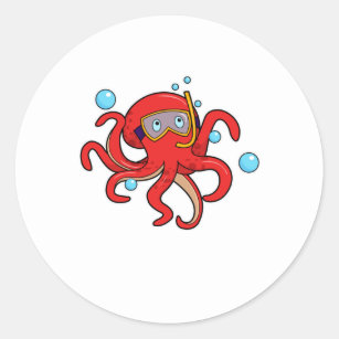 Oktopus beim Tauchen mit Schwimmbrille Runder Aufkleber
