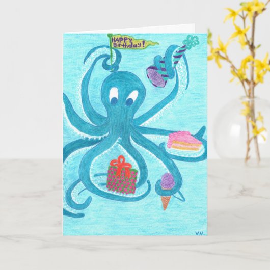 Oktopus Birthday Karte (Gelbe Blume)