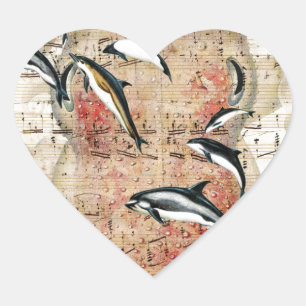 Oktopus-Delphinerkollage Herz-Aufkleber