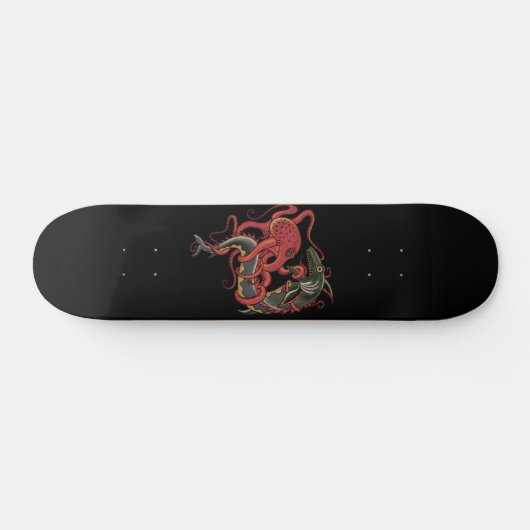 Oktopus, der ein Haifischflossendeck bekämpft Skateboard (Horizontal)