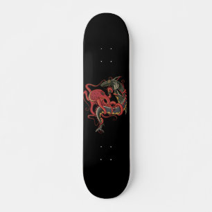 Oktopus, der ein Haifischflossendeck bekämpft Skateboard