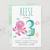 Oktopus Dritte Einladung zum Geburtstag (Vorne/Hinten)