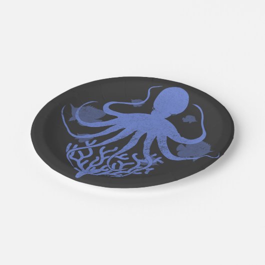 Oktopus (dunkler Hintergrund) Pappteller (Schrägansicht)