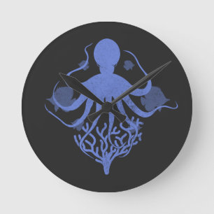Oktopus (dunkler Hintergrund) Runde Wanduhr