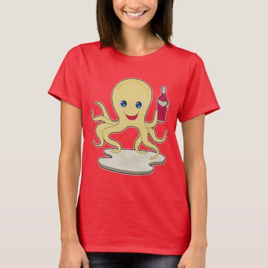 Oktopus Flaschwein T-Shirt (Vorderseite)