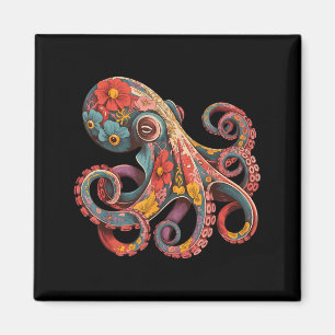 Oktopus Floral Vintage Blumen Tintenfisch Kraken T Magnet