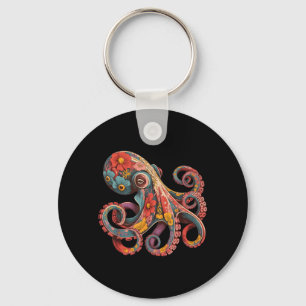 Oktopus Floral Vintage Blumen Tintenfisch Kraken T Schlüsselanhänger