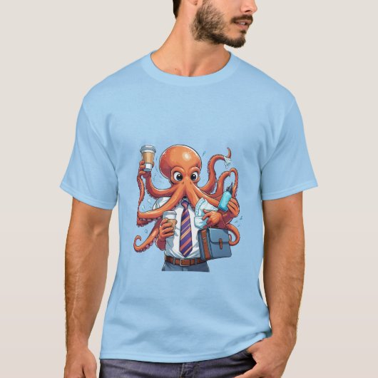 Oktopus - Funny Multitasking T - Shirt (Vorderseite)