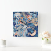 Oktopus-Gelee-Seeteufel-Orange Quadratische Wanduhr (Zuhause)
