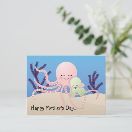 Oktopus, glücklicher Muttertag... Postkarte (Stehend Vorderseite)