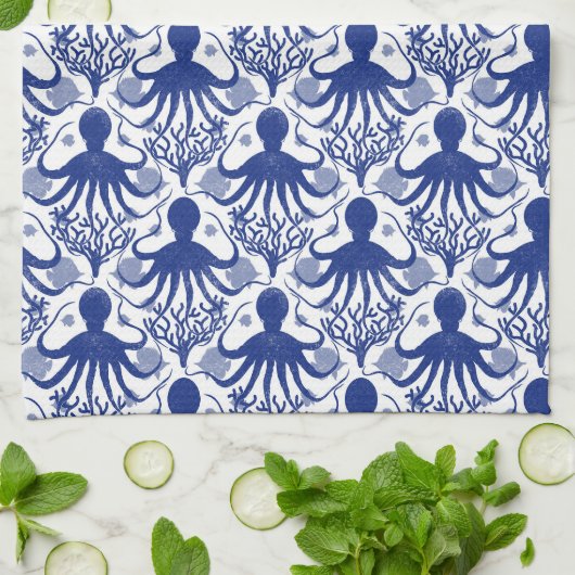 Oktopus (heller Hintergrund) Geschirrtuch (Gefaltet)