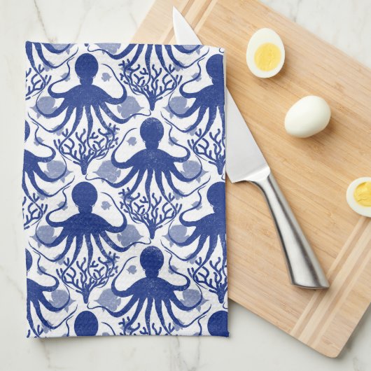 Oktopus (heller Hintergrund) Geschirrtuch (Viertel Falte)