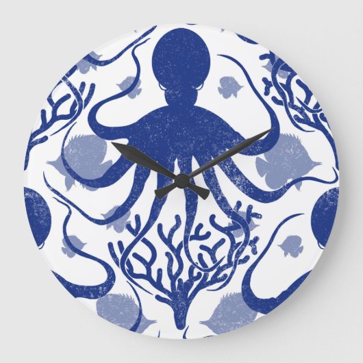 Oktopus (heller Hintergrund) Große Wanduhr (Vorderseite)