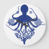 Oktopus (heller Hintergrund) Große Wanduhr (Vorderseite)