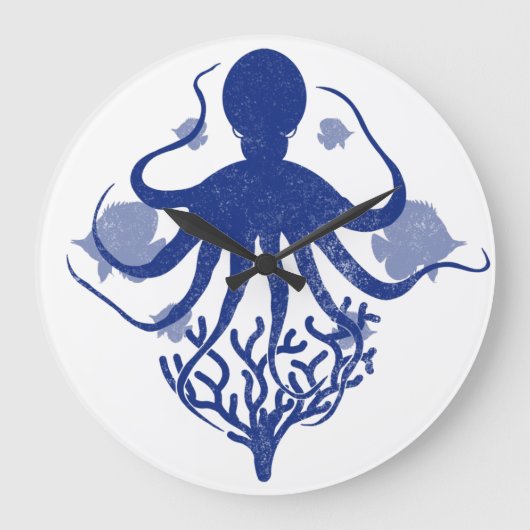 Oktopus (heller Hintergrund) Große Wanduhr (Vorderseite)