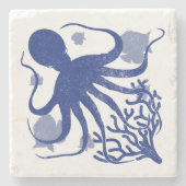 Oktopus (heller Hintergrund) Steinuntersetzer (Vorderseite)