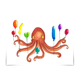 Oktopus Holding Balloons Happy 8. Geburtstagskarte Karte