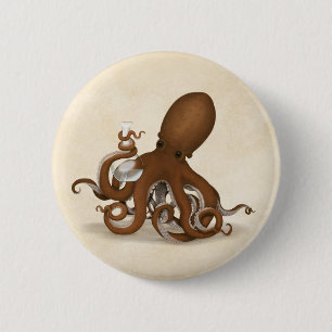 Oktopus im Labor Whimsikaler Steampunk Button