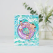 Oktopus im Pool Floating Postkarte (Stehend Vorderseite)