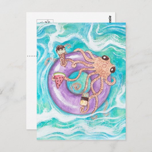 Oktopus im Pool Floating Postkarte (Vorne/Hinten)