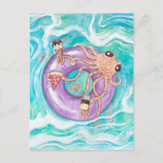 Oktopus im Pool Floating Postkarte