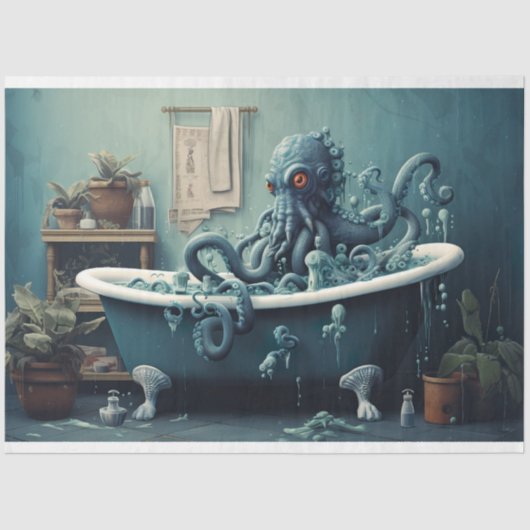 Oktopus in der Badewanne 3 Dekoupage Seidenpapier (Vorderseite)